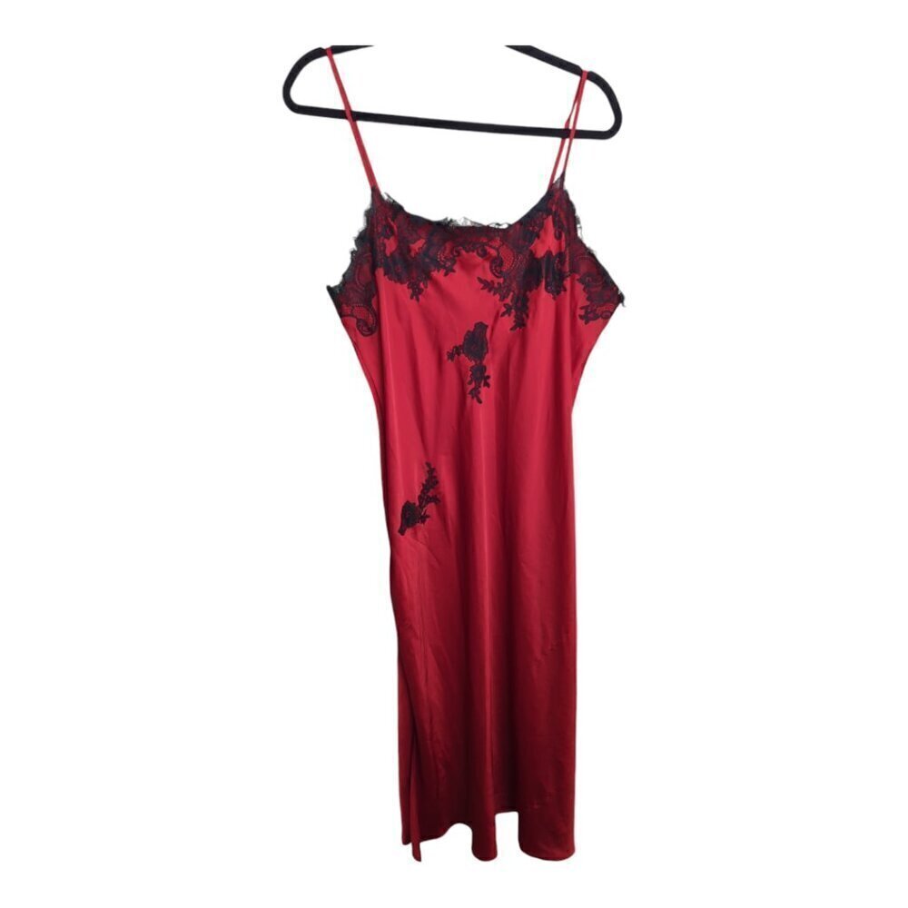 Natori  Dress Lace Night Gown Red Black  Size XL Extra Large